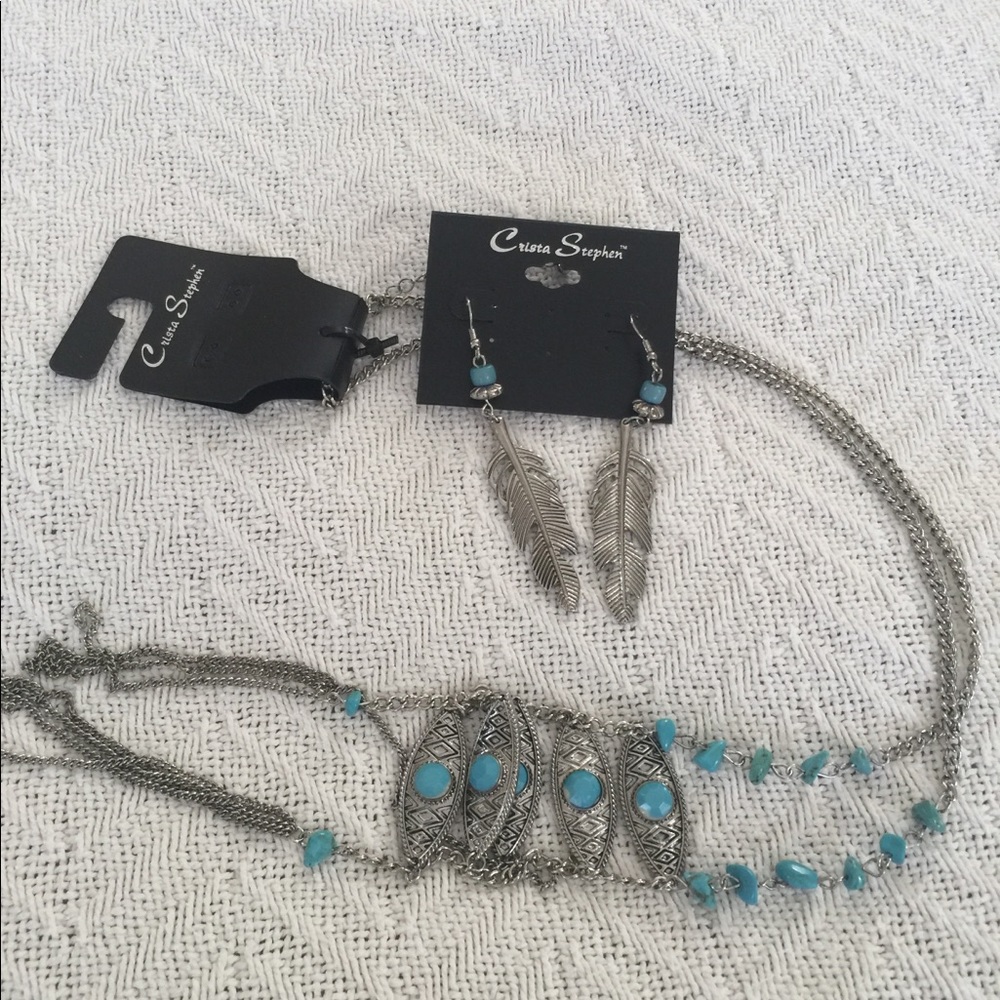 NWT Ladies SS necklace & earringswith blue stones - Picture 5 of 7